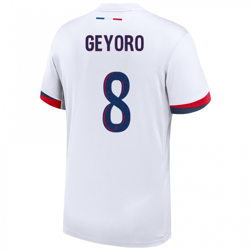 Uomo Maglia Grace Geyoro #8 Bianco Blu Rosso Kit Gara Away 2024/25 Maglietta