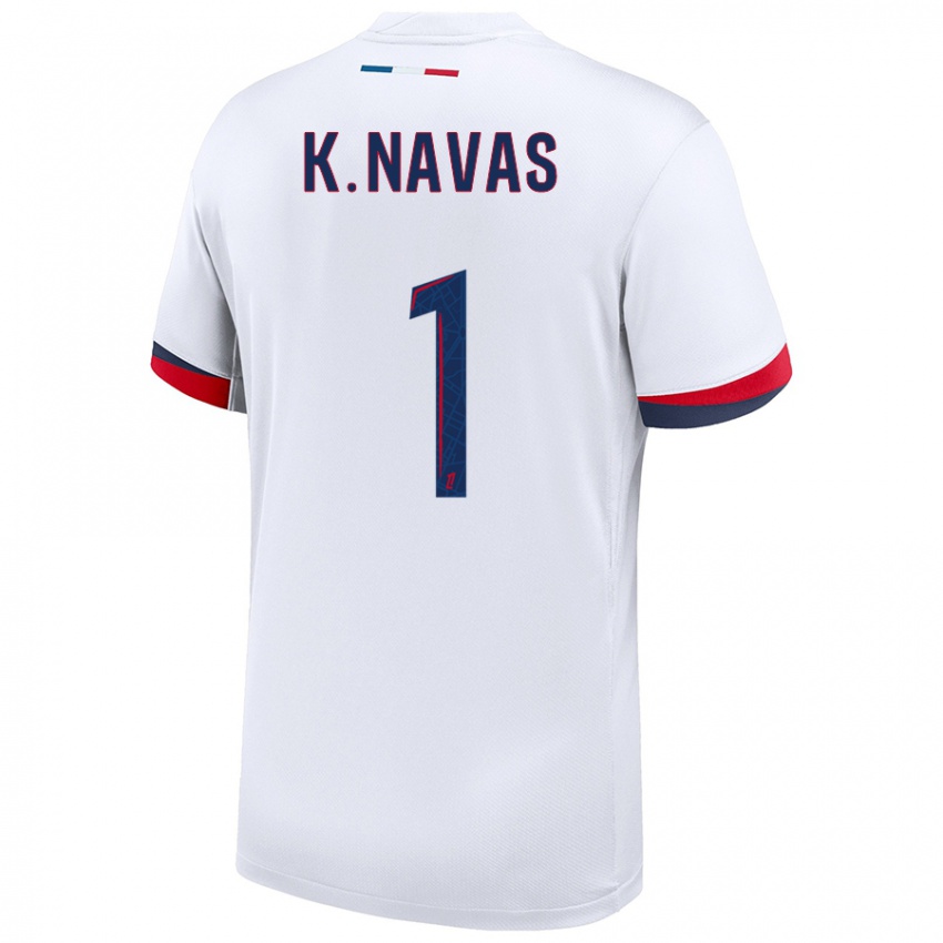 Uomo Maglia Keylor Navas #1 Bianco Blu Rosso Kit Gara Away 2024/25 Maglietta