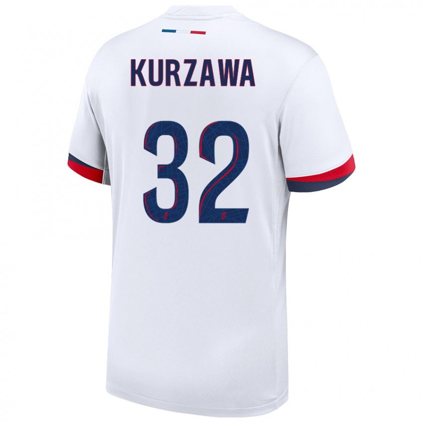 Uomo Maglia Layvin Kurzawa #32 Bianco Blu Rosso Kit Gara Away 2024/25 Maglietta