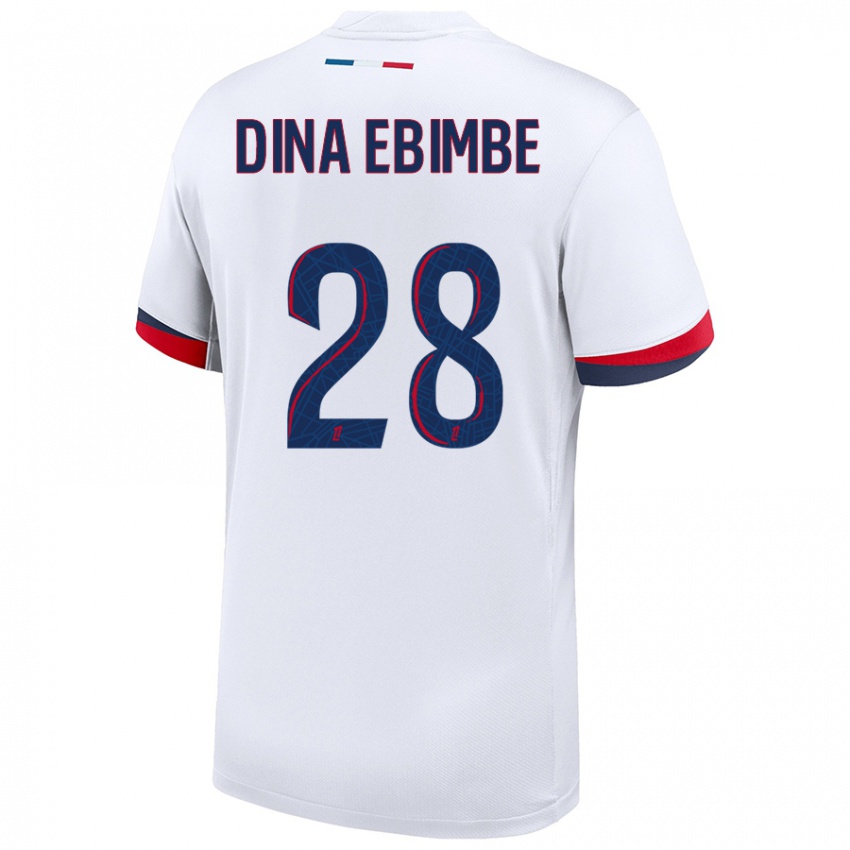 Uomo Maglia Eric Junior Dina Ebimbe #28 Bianco Blu Rosso Kit Gara Away 2024/25 Maglietta