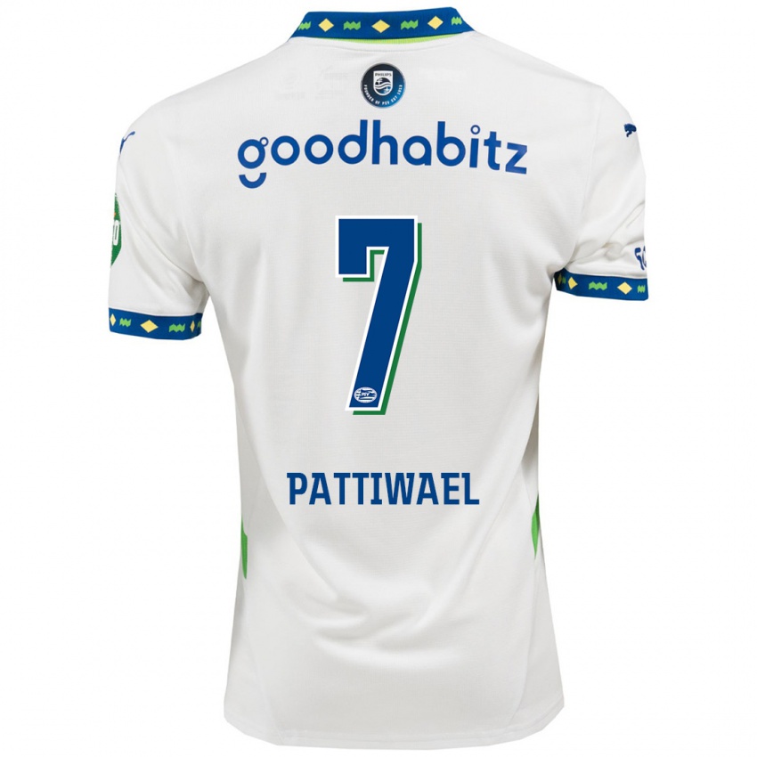 Uomo Maglia Naomi Pattiwael #7 Bianco Blu Scuro Kit Gara Third 2024/25 Maglietta