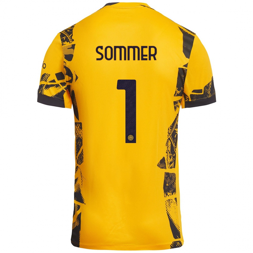 Uomo Maglia Yann Sommer #1 Oro Nero Kit Gara Third 2024/25 Maglietta