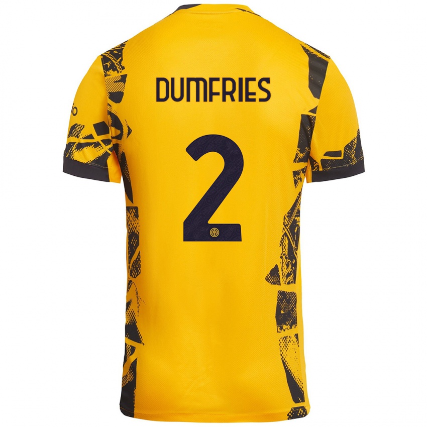 Uomo Maglia Denzel Dumfries #2 Oro Nero Kit Gara Third 2024/25 Maglietta