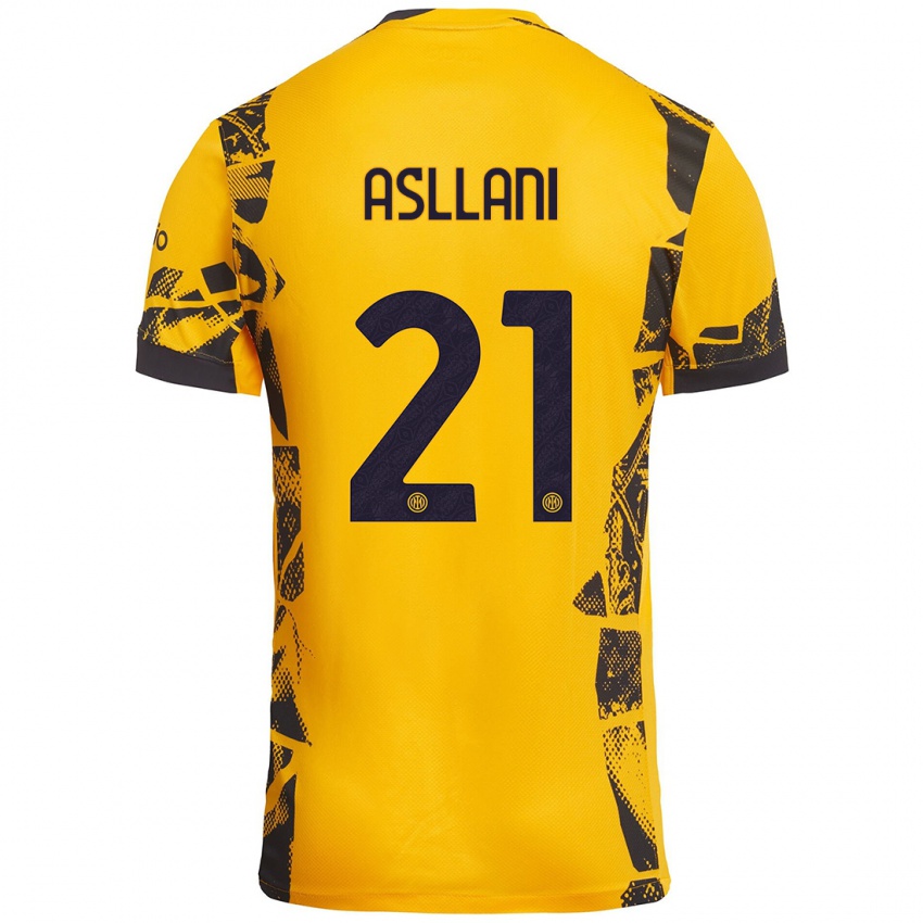 Uomo Maglia Kristjan Asllani #21 Oro Nero Kit Gara Third 2024/25 Maglietta