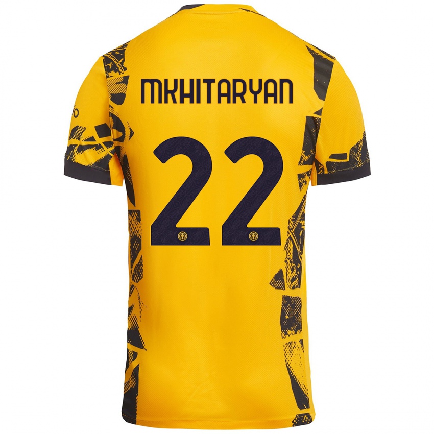 Uomo Maglia Henrikh Mkhitaryan #22 Oro Nero Kit Gara Third 2024/25 Maglietta