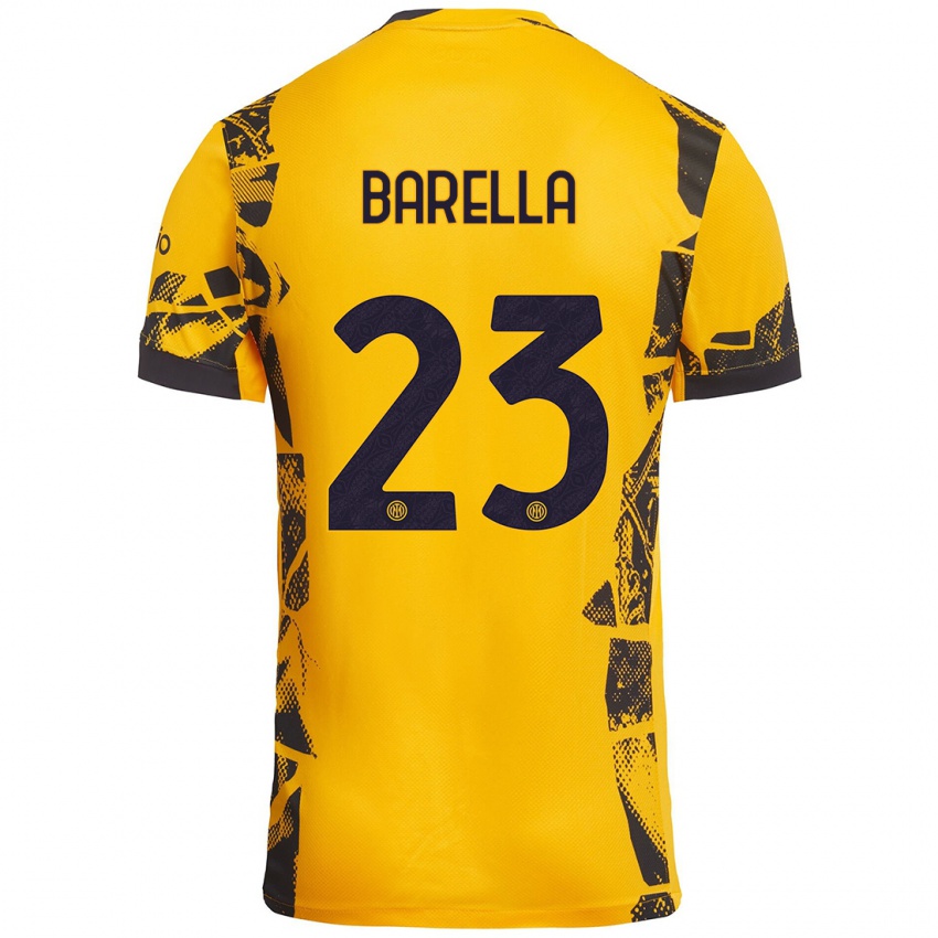 Uomo Maglia Nicolò Barella #23 Oro Nero Kit Gara Third 2024/25 Maglietta