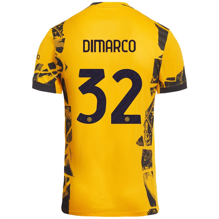 Uomo Maglia Federico Dimarco #32 Oro Nero Kit Gara Third 2024/25 Maglietta