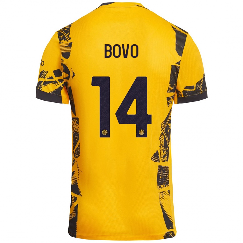 Uomo Maglia Leonardo Bovo #14 Oro Nero Kit Gara Third 2024/25 Maglietta