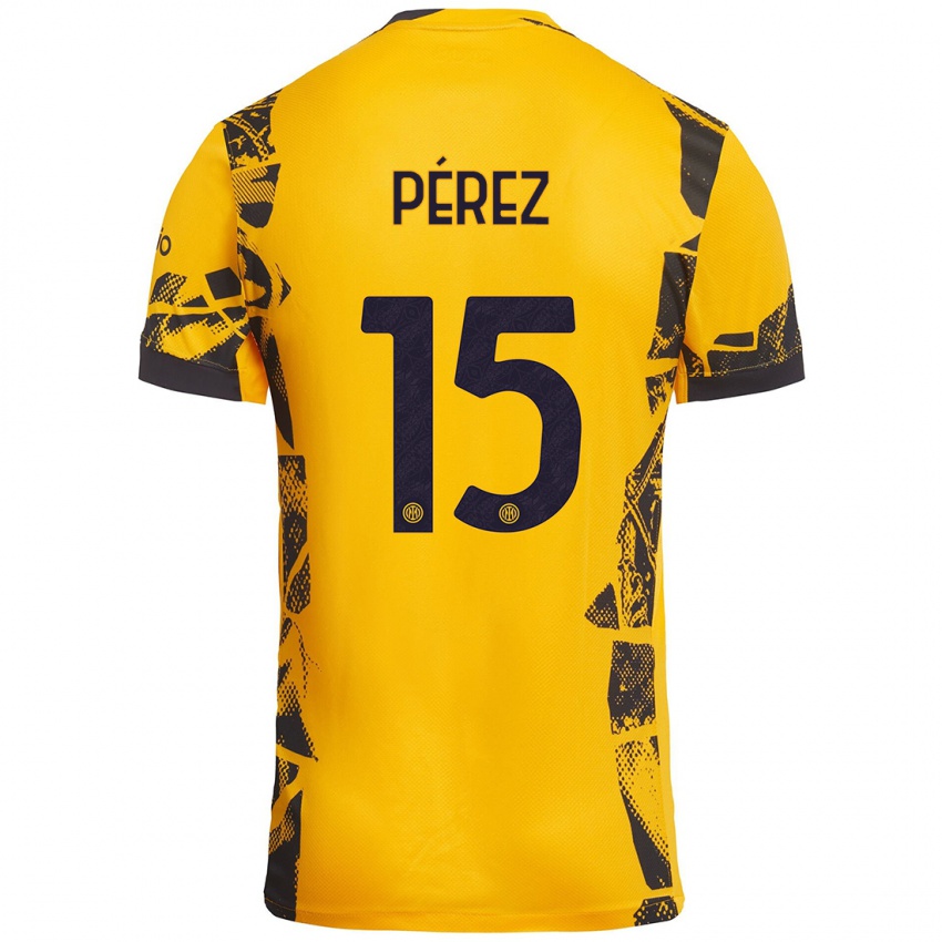 Uomo Maglia Álex Pérez #15 Oro Nero Kit Gara Third 2024/25 Maglietta