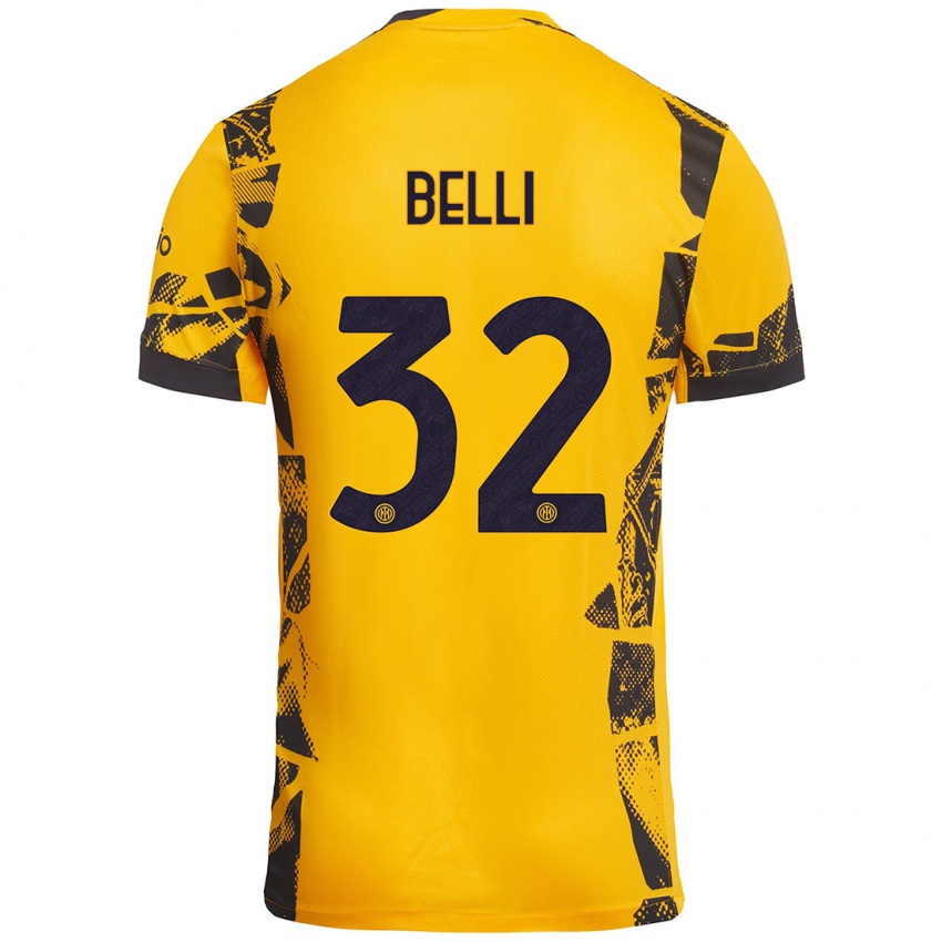 Uomo Maglia Elena Belli #32 Oro Nero Kit Gara Third 2024/25 Maglietta