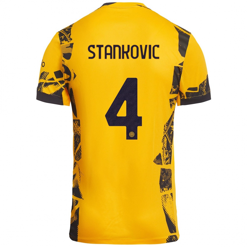 Uomo Maglia Aleksandar Stankovic #4 Oro Nero Kit Gara Third 2024/25 Maglietta