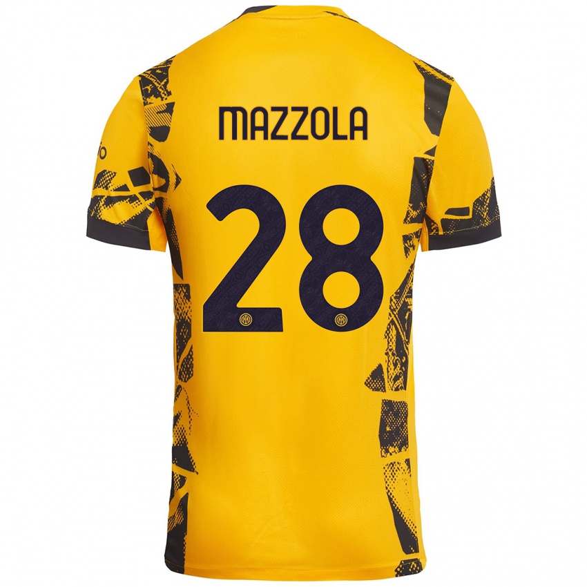 Uomo Maglia Giuseppe Mazzola #28 Oro Nero Kit Gara Third 2024/25 Maglietta