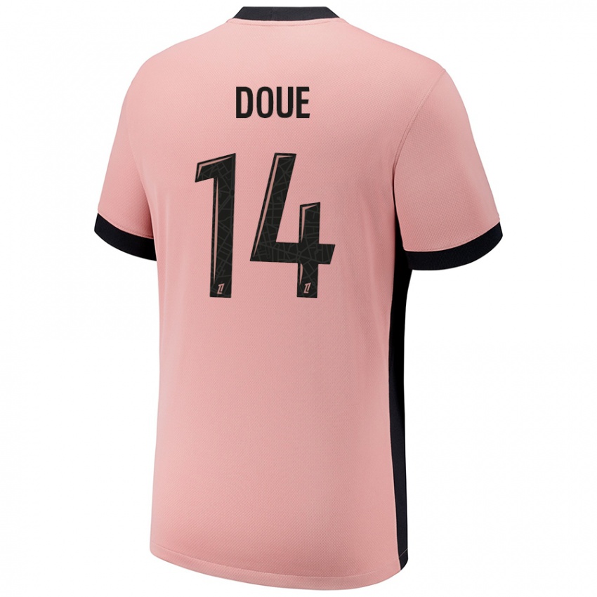 Uomo Maglia Désiré Doué #14 Rosa Ruggine Kit Gara Third 2024/25 Maglietta