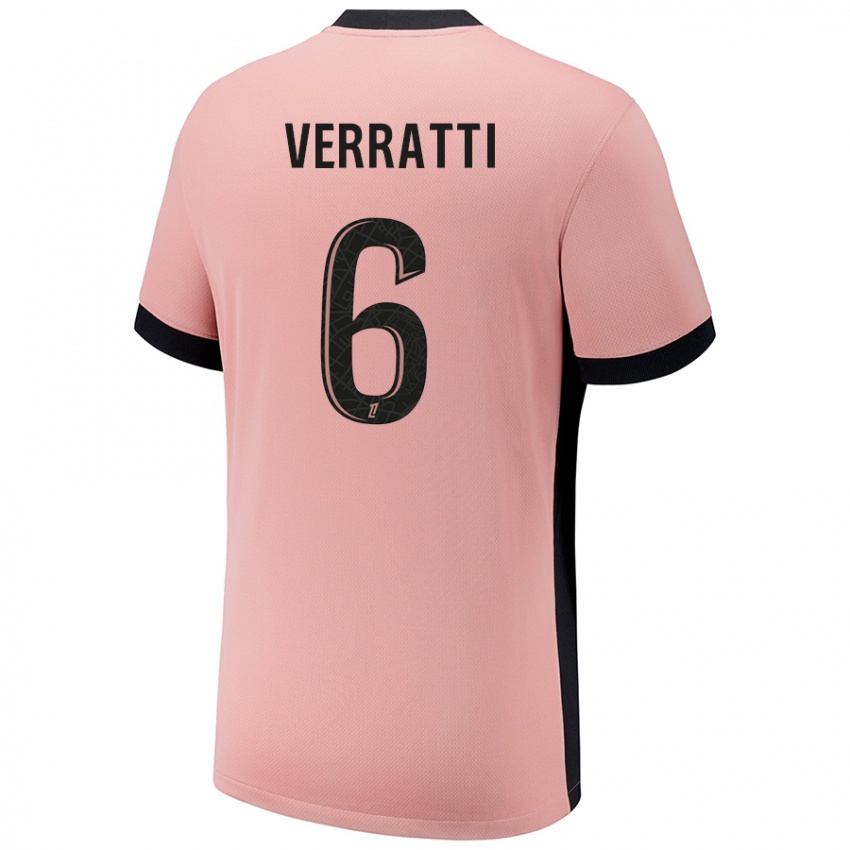 Uomo Maglia Marco Verratti #6 Rosa Ruggine Kit Gara Third 2024/25 Maglietta