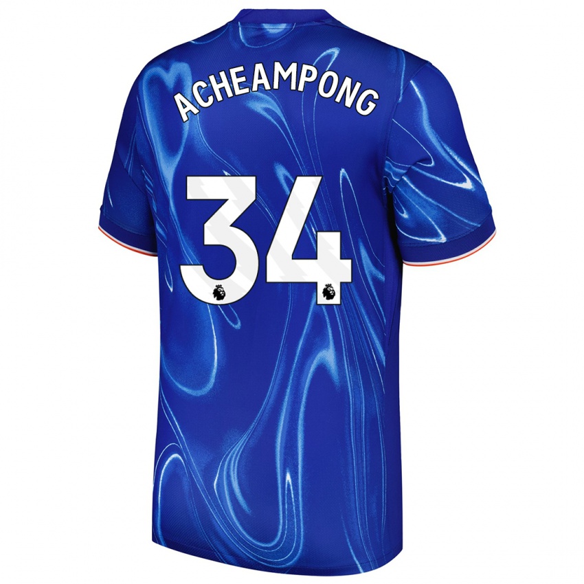 Donna Maglia Josh Acheampong #34 Blu Bianco Kit Gara Home 2024/25 Maglietta