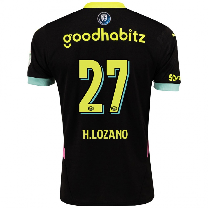 Donna Maglia Hirving Lozano #27 Nero Giallo Kit Gara Away 2024/25 Maglietta