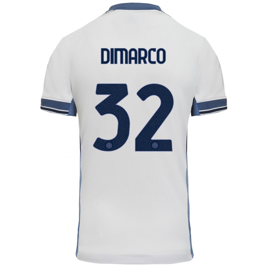 Donna Maglia Federico Dimarco #32 Bianco Grigio Kit Gara Away 2024/25 Maglietta