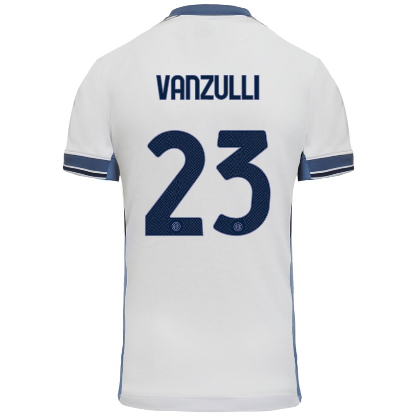 Donna Maglia Marco Vanzulli #23 Bianco Grigio Kit Gara Away 2024/25 Maglietta