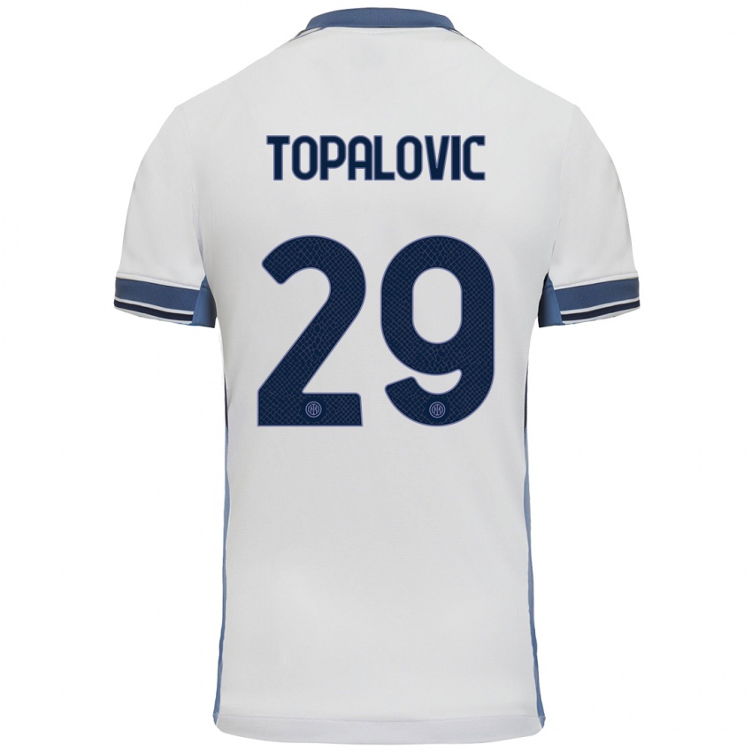 Donna Maglia Luka Topalovic #29 Bianco Grigio Kit Gara Away 2024/25 Maglietta