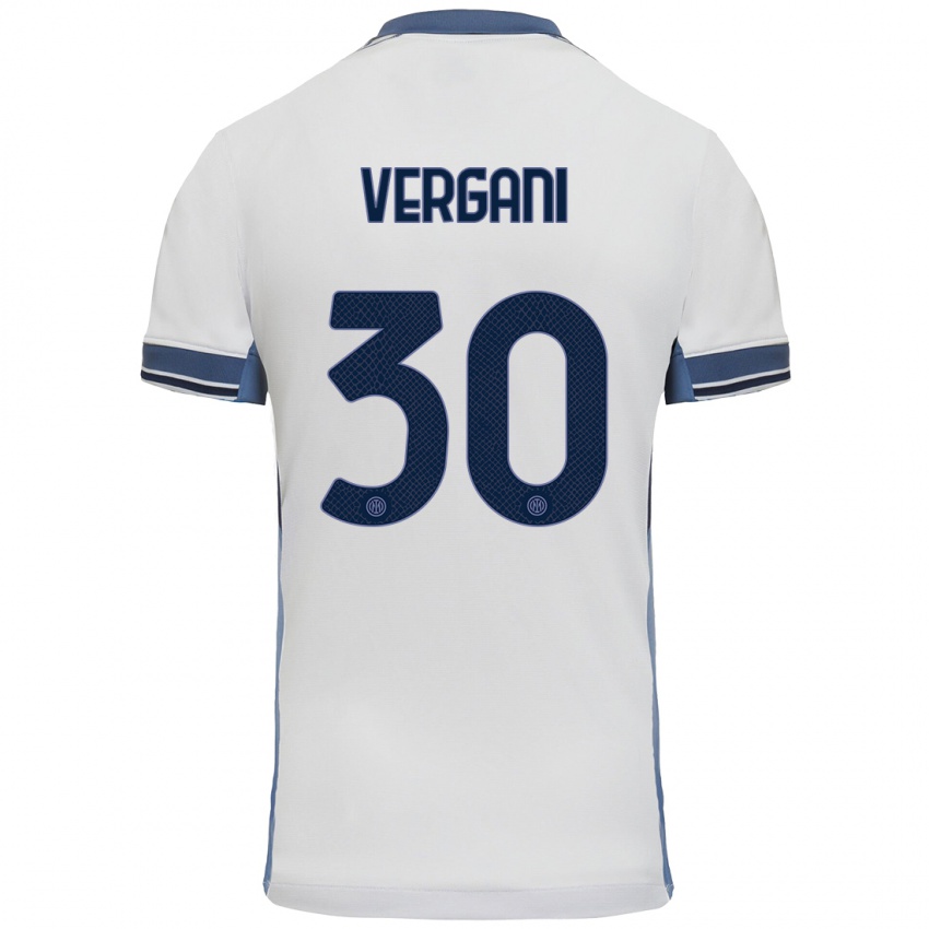 Donna Maglia Bianca Vergani #30 Bianco Grigio Kit Gara Away 2024/25 Maglietta