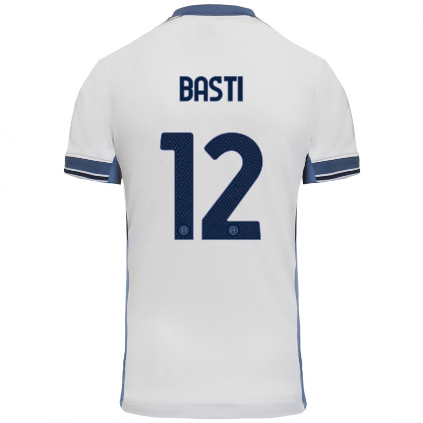 Donna Maglia Matteo Basti #12 Bianco Grigio Kit Gara Away 2024/25 Maglietta