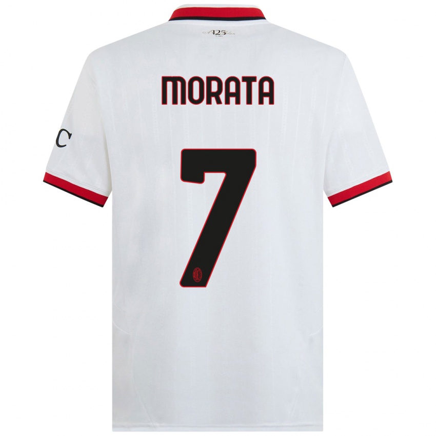 Donna Maglia Alvaro Morata #7 Bianco Nero Rosso Kit Gara Away 2024/25 Maglietta