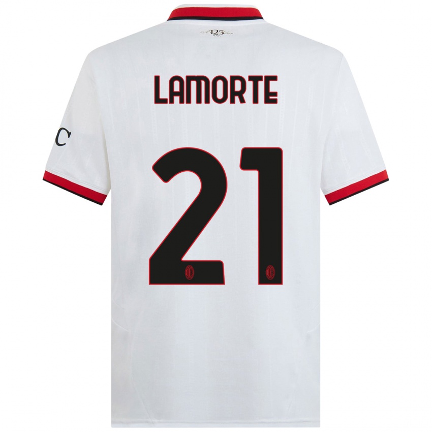 Donna Maglia Alessandro Lamorte #21 Bianco Nero Rosso Kit Gara Away 2024/25 Maglietta