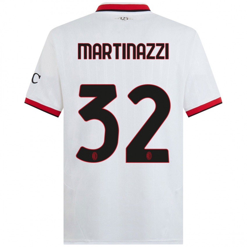 Donna Maglia Luca Martinazzi #32 Bianco Nero Rosso Kit Gara Away 2024/25 Maglietta