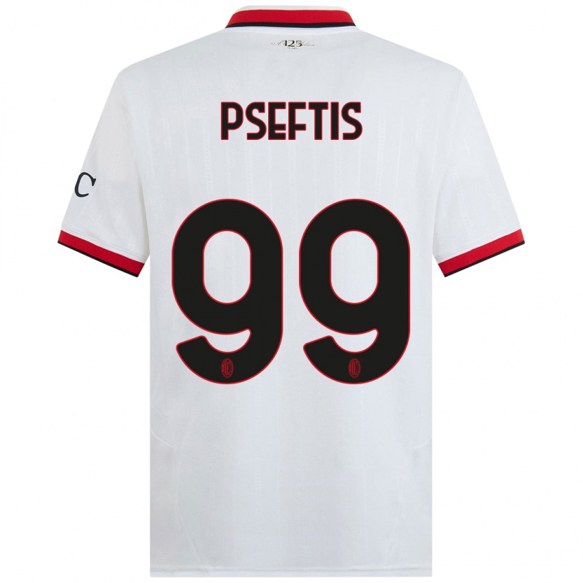 Donna Maglia Fotios Pseftis #99 Bianco Nero Rosso Kit Gara Away 2024/25 Maglietta