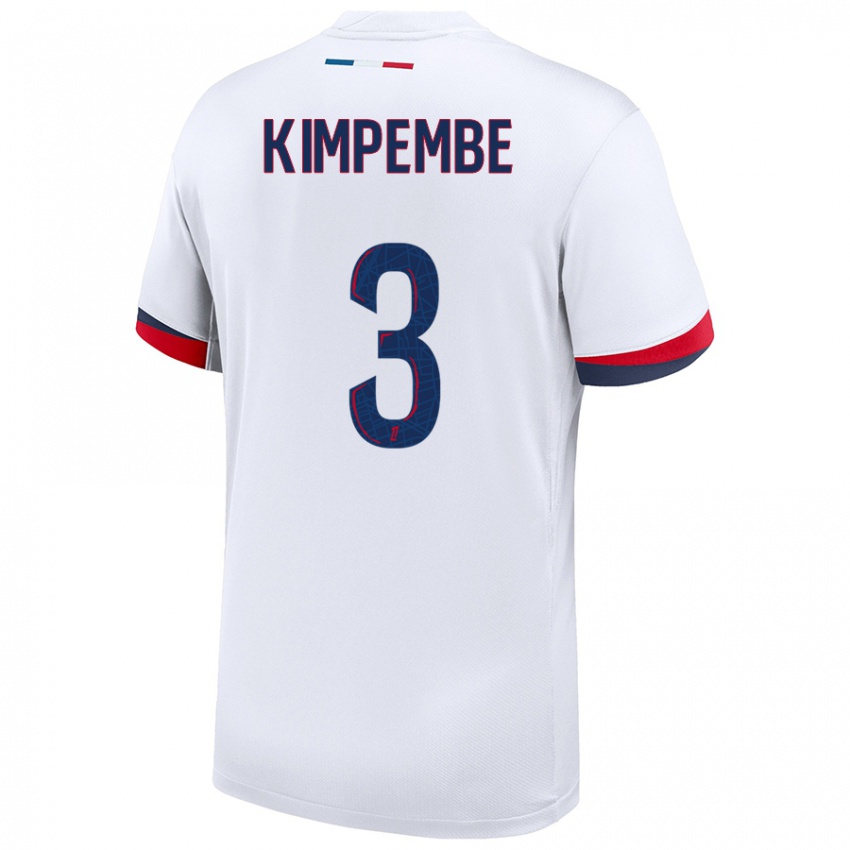 Donna Maglia Presnel Kimpembe #3 Bianco Blu Rosso Kit Gara Away 2024/25 Maglietta