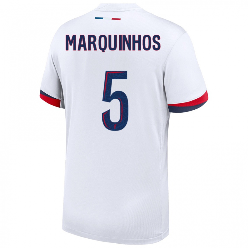 Donna Maglia Marquinhos #5 Bianco Blu Rosso Kit Gara Away 2024/25 Maglietta