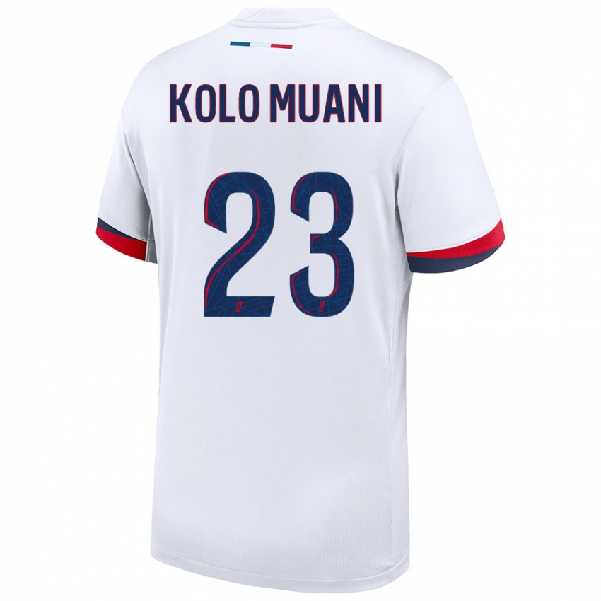 Donna Maglia Randal Kolo Muani #23 Bianco Blu Rosso Kit Gara Away 2024/25 Maglietta