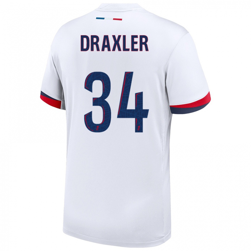 Donna Maglia Julian Draxler #34 Bianco Blu Rosso Kit Gara Away 2024/25 Maglietta