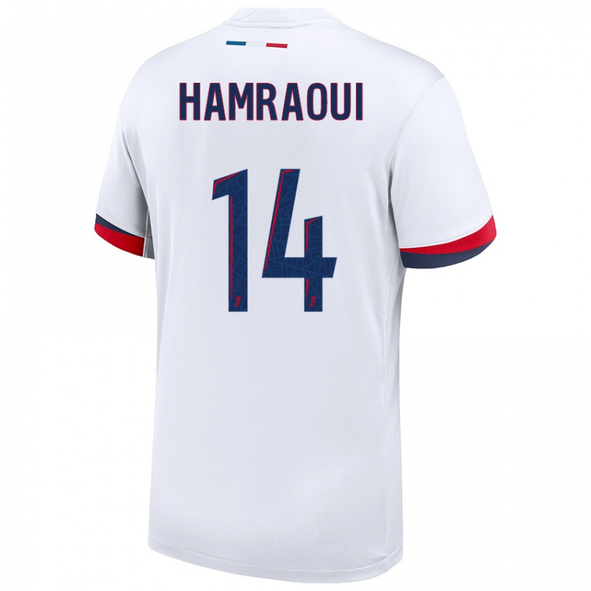 Donna Maglia Kheira Hamraoui #14 Bianco Blu Rosso Kit Gara Away 2024/25 Maglietta