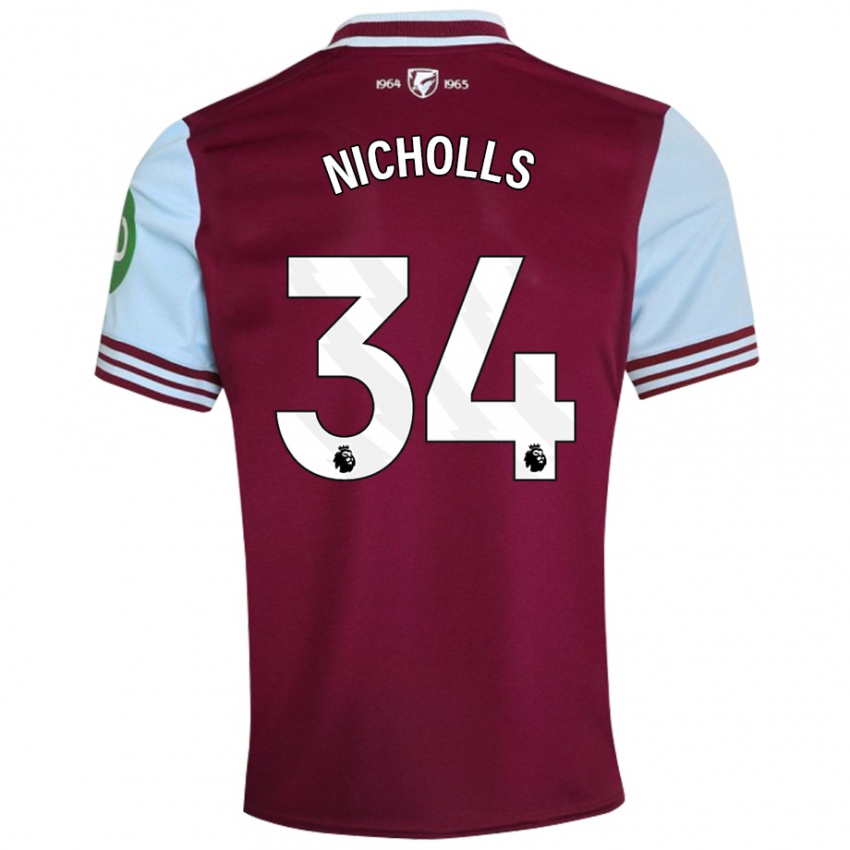 Bambino Maglia Macey Nicholls #34 Rosso Scuro Kit Gara Home 2024/25 Maglietta