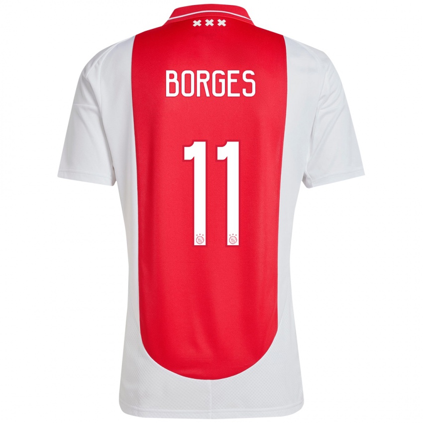 Bambino Maglia Carlos Borges #11 Rosso Bianco Kit Gara Home 2024/25 Maglietta