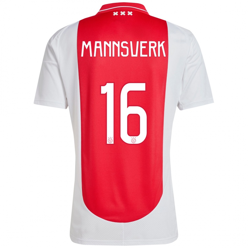 Bambino Maglia Sivert Mannsverk #16 Rosso Bianco Kit Gara Home 2024/25 Maglietta