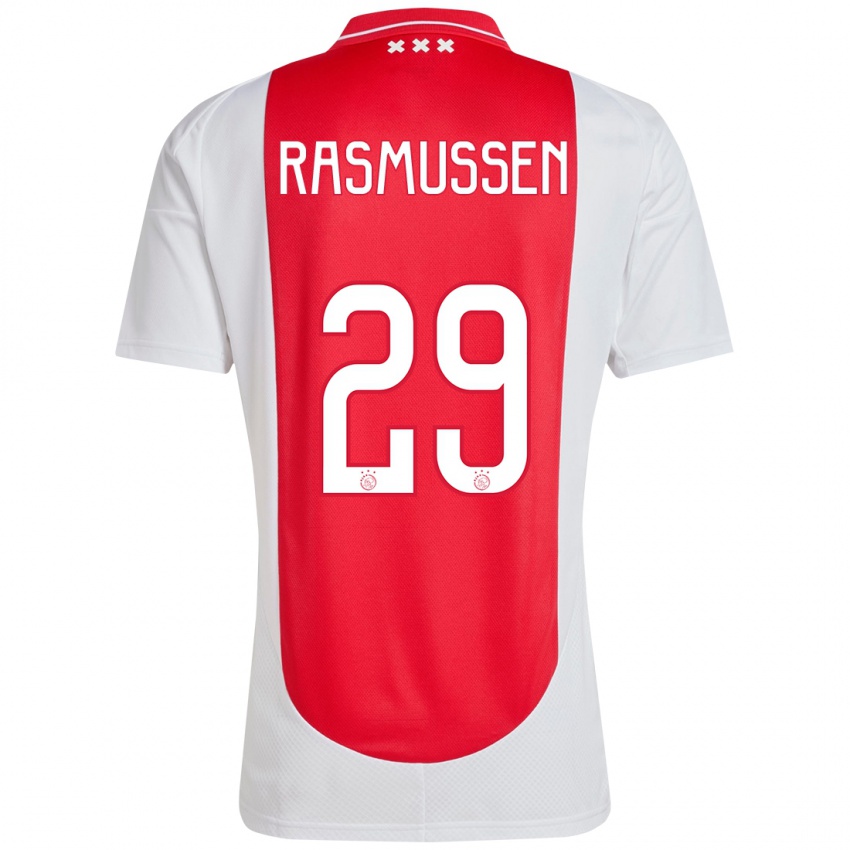 Bambino Maglia Christian Rasmussen #29 Rosso Bianco Kit Gara Home 2024/25 Maglietta