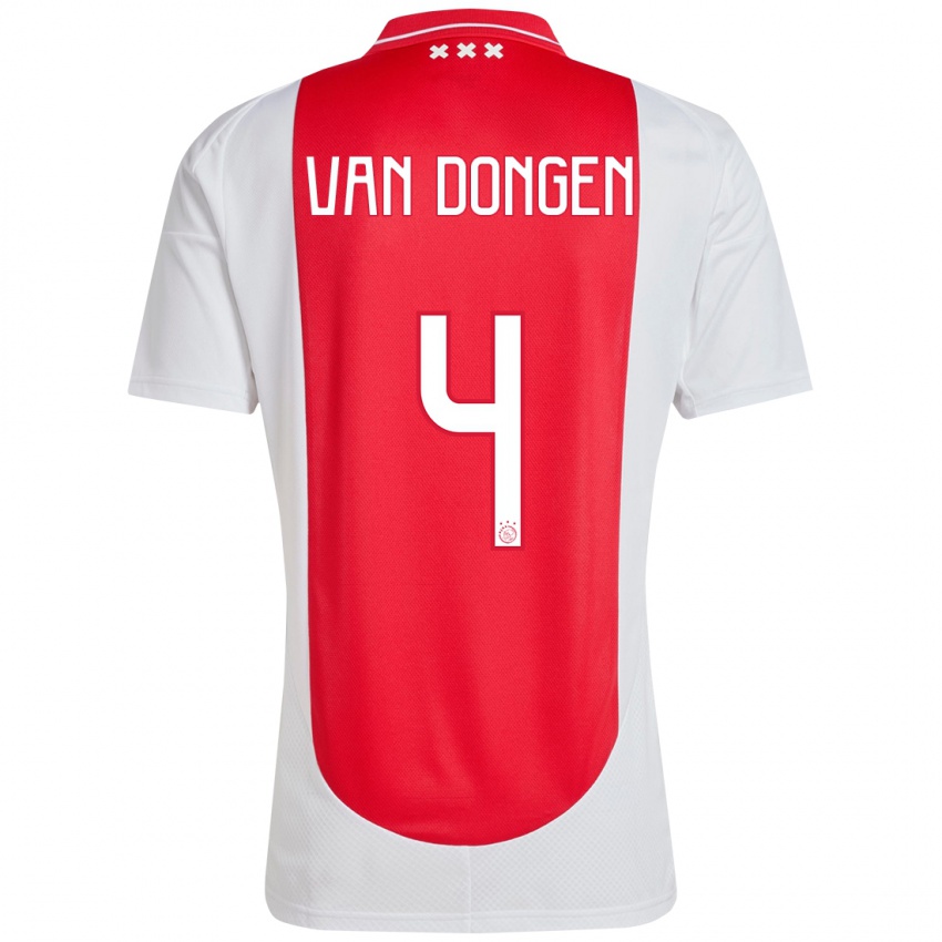 Bambino Maglia Bram Van Dongen #4 Rosso Bianco Kit Gara Home 2024/25 Maglietta