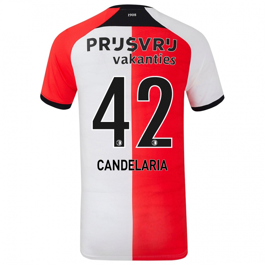 Bambino Maglia Jayden Candelaria #42 Rosso Bianco Kit Gara Home 2024/25 Maglietta