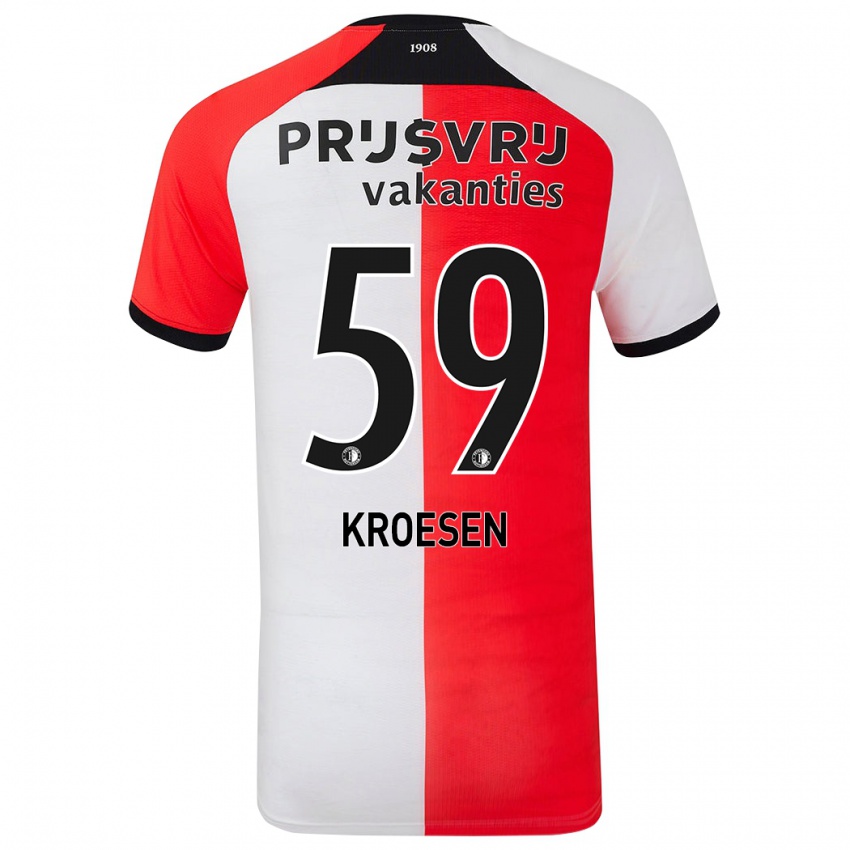 Bambino Maglia Jaimy Kroesen #59 Rosso Bianco Kit Gara Home 2024/25 Maglietta