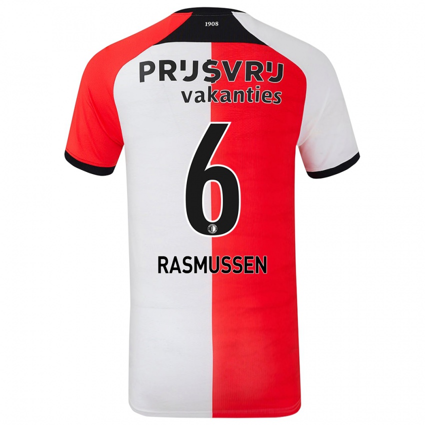 Bambino Maglia Jacob Rasmussen #6 Rosso Bianco Kit Gara Home 2024/25 Maglietta