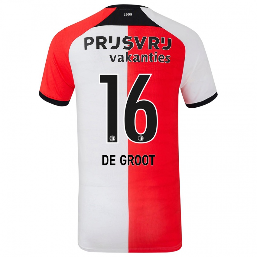 Bambino Maglia Jasmijn De Groot #16 Rosso Bianco Kit Gara Home 2024/25 Maglietta