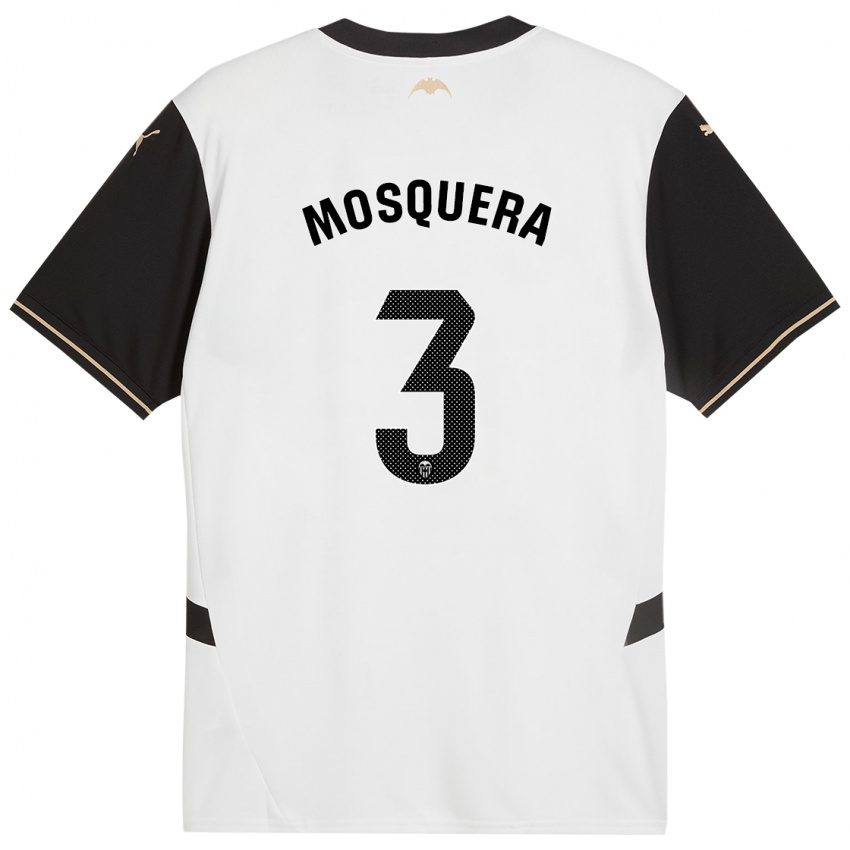 Bambino Maglia Cristhian Mosquera #3 Bianco Nero Kit Gara Home 2024/25 Maglietta