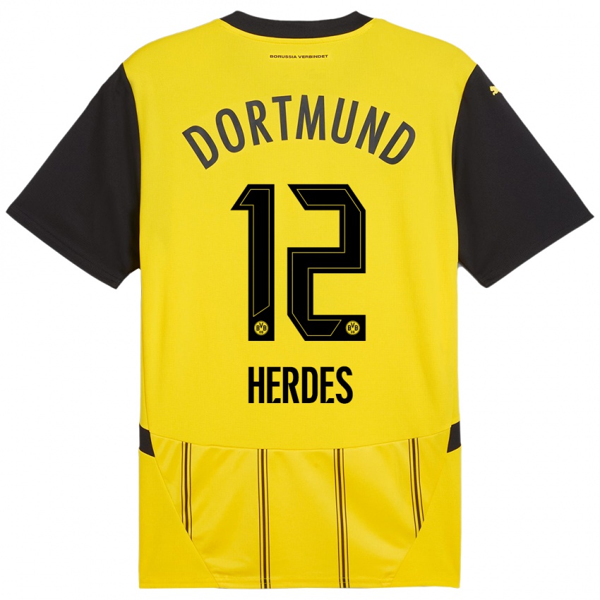 Bambino Maglia Leon Herdes #12 Giallo Nero Kit Gara Home 2024/25 Maglietta