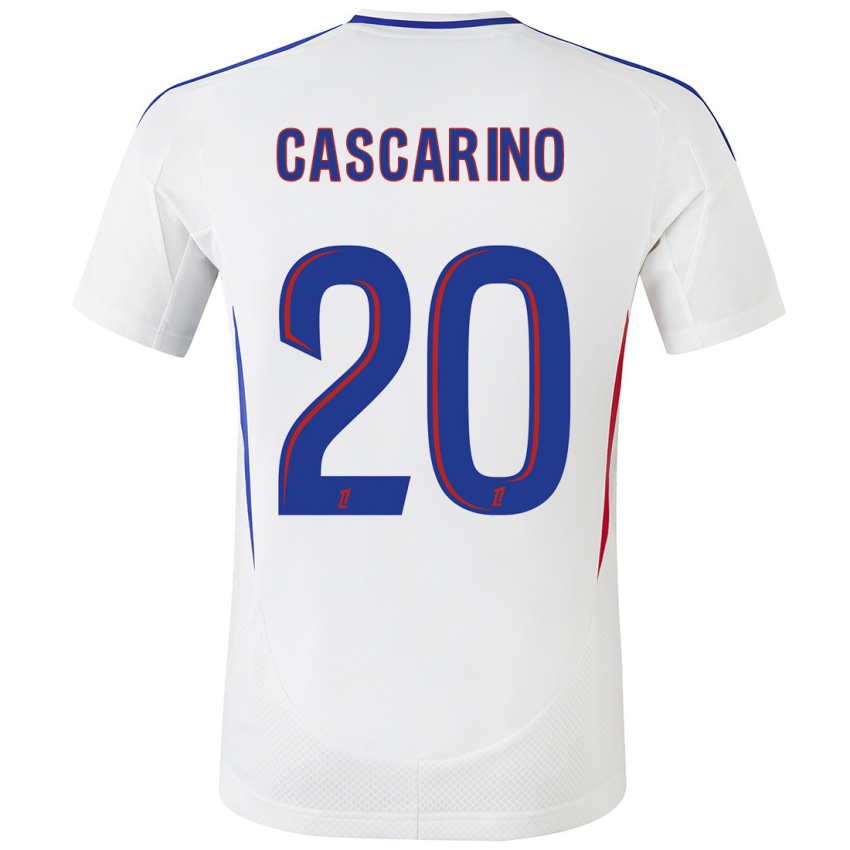 Bambino Maglia Delphine Cascarino #20 Bianco Blu Kit Gara Home 2024/25 Maglietta