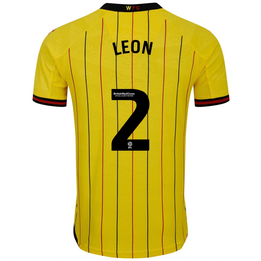 Bambino Maglia Lucía León #2 Giallo Nero Kit Gara Home 2024/25 Maglietta