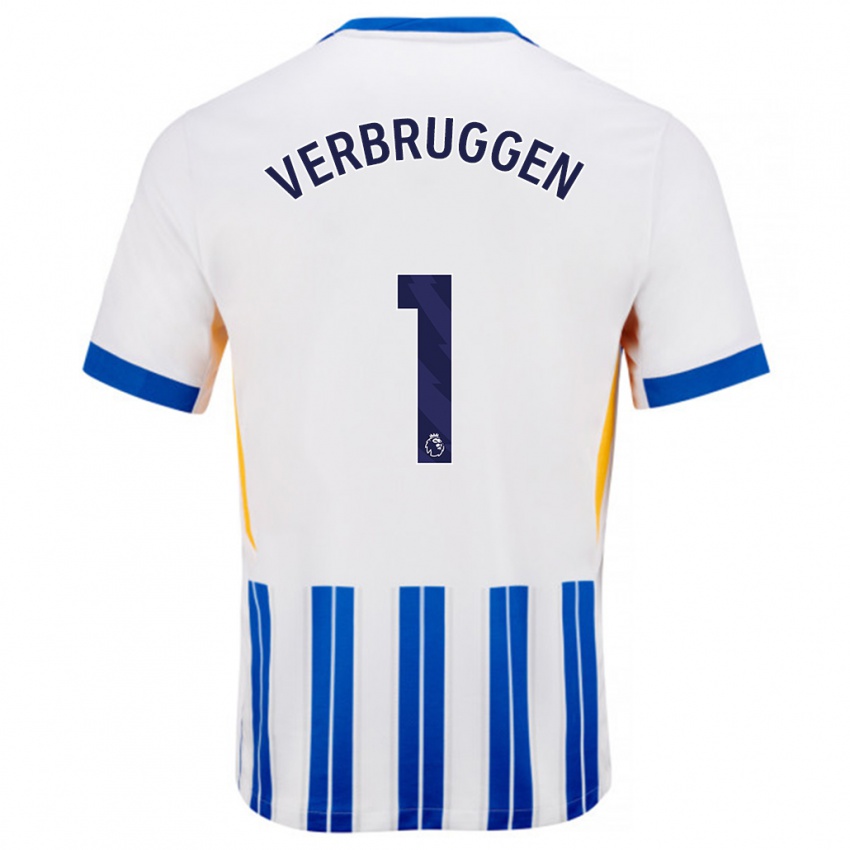 Bambino Maglia Bart Verbruggen #1 Bianco Blu A Righe Kit Gara Home 2024/25 Maglietta