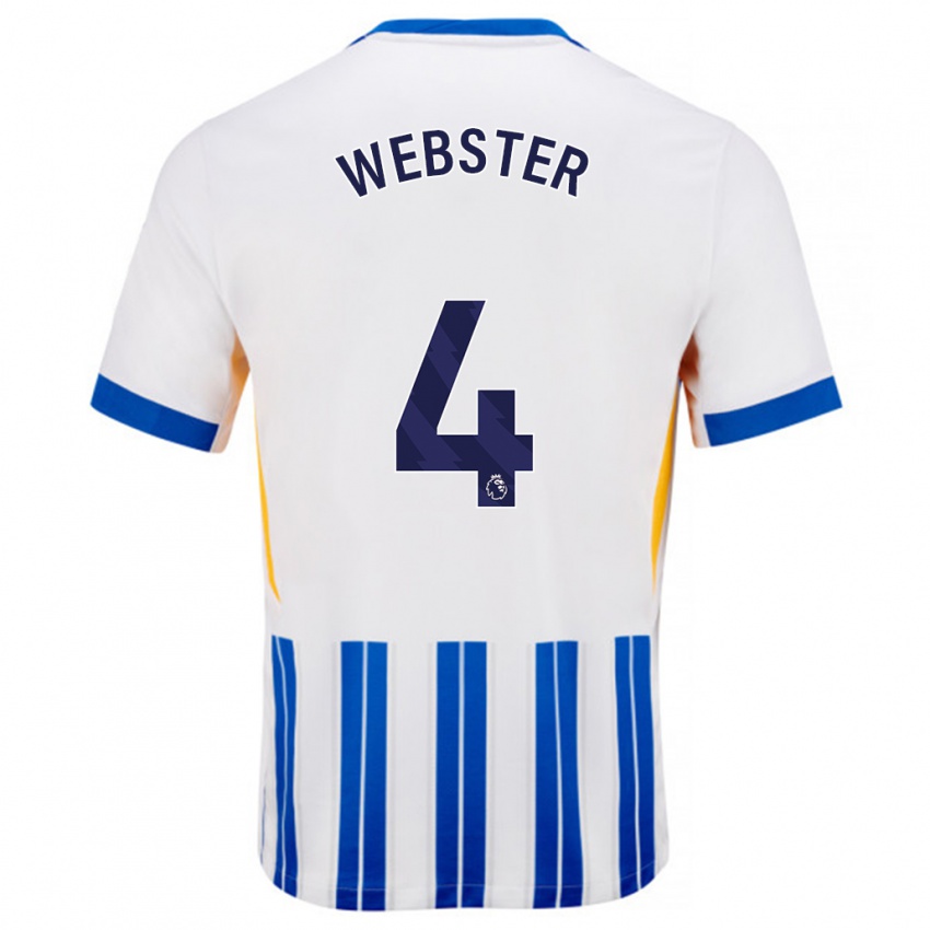 Bambino Maglia Adam Webster #4 Bianco Blu A Righe Kit Gara Home 2024/25 Maglietta