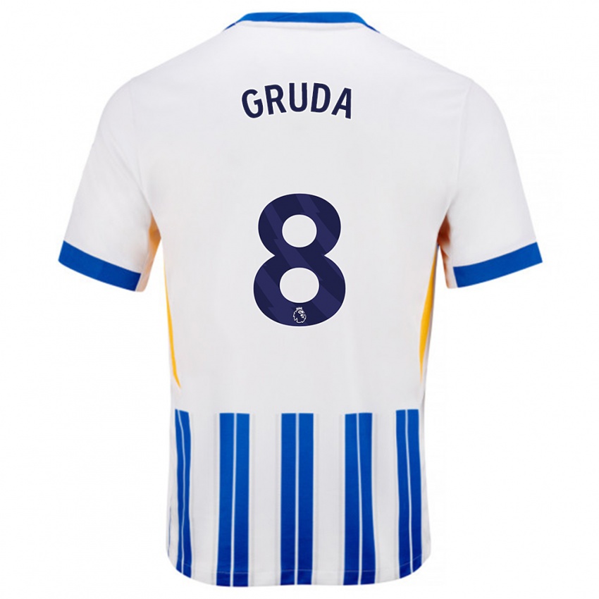 Bambino Maglia Brajan Gruda #8 Bianco Blu A Righe Kit Gara Home 2024/25 Maglietta